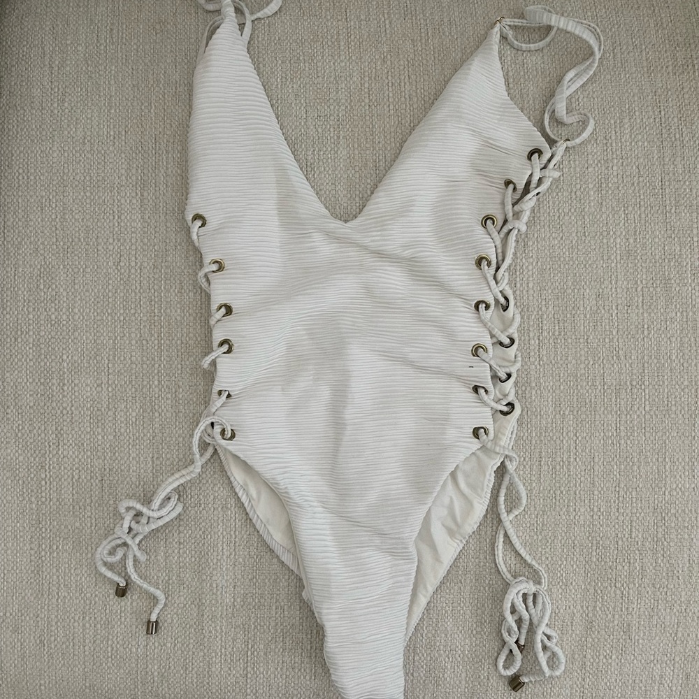 Textured White One Piece Bikini
